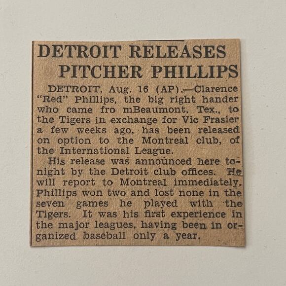 Detroit Releases Pitcher Clarence Phillips 1934 Philadelphia Clipping SAI5-S12 - Picture 1 of 2